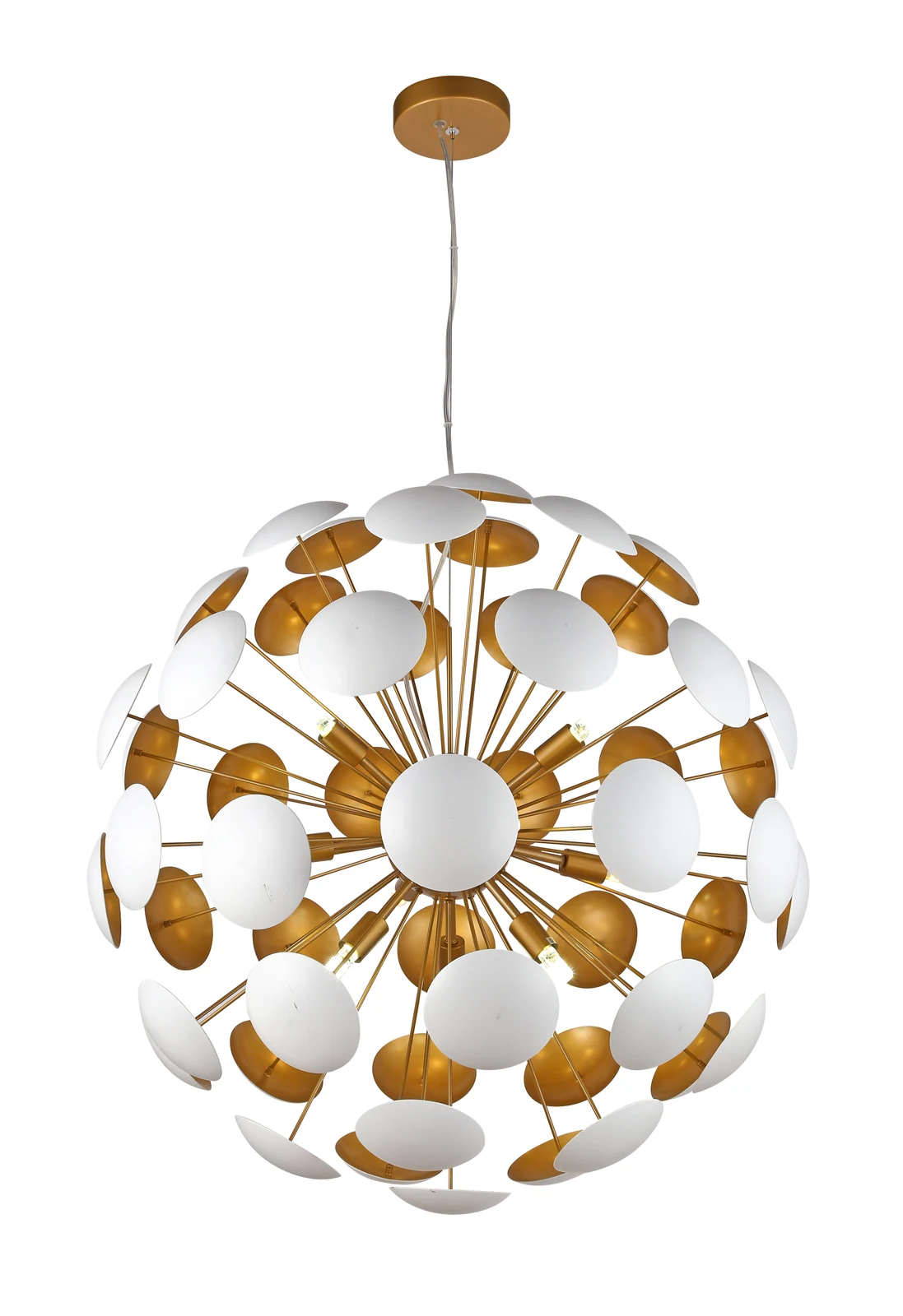 10-Light Brass & White Chandelier — Crown Lighting