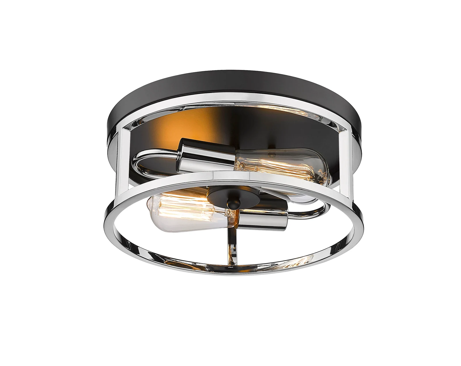 2-Light Black & Chrome Flush Mount — Crown Lighting