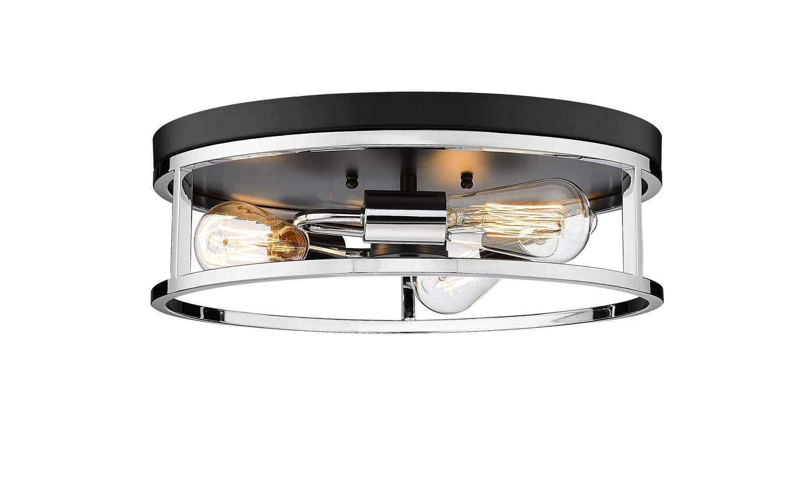 3-Light Black & Chrome Flush Mount — Crown Lighting