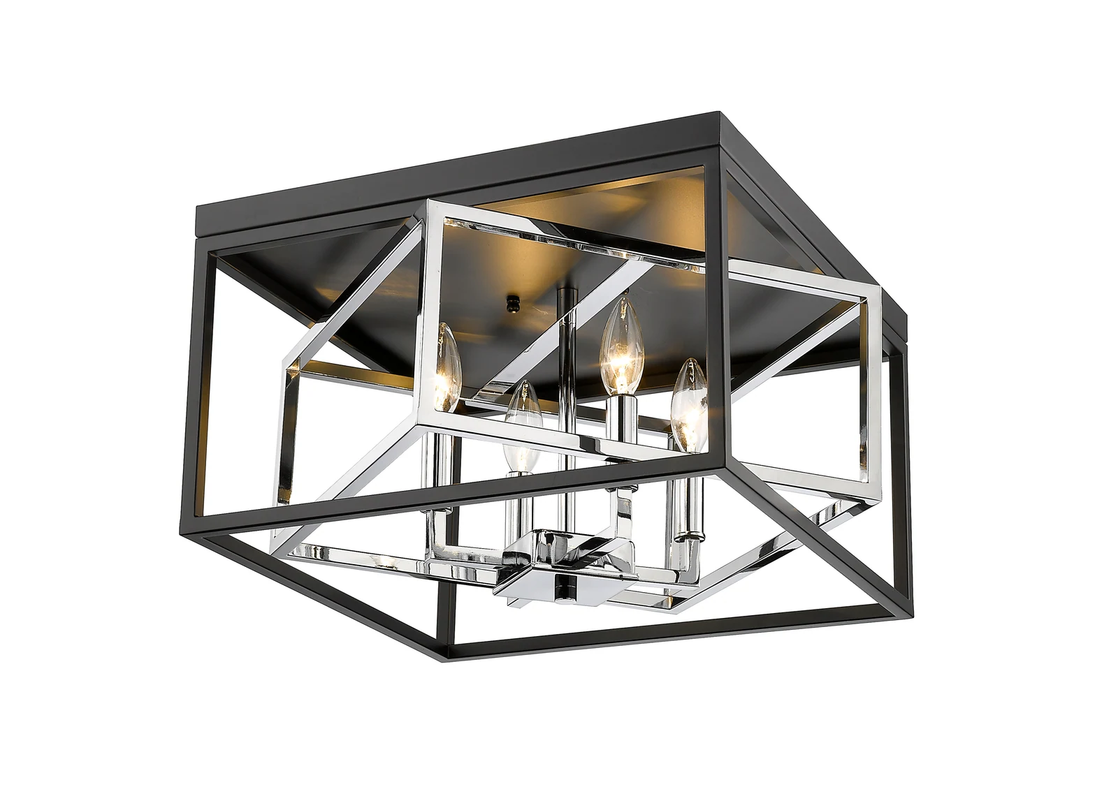 4-Light Black & Chrome Flush Mount — Crown Lighting