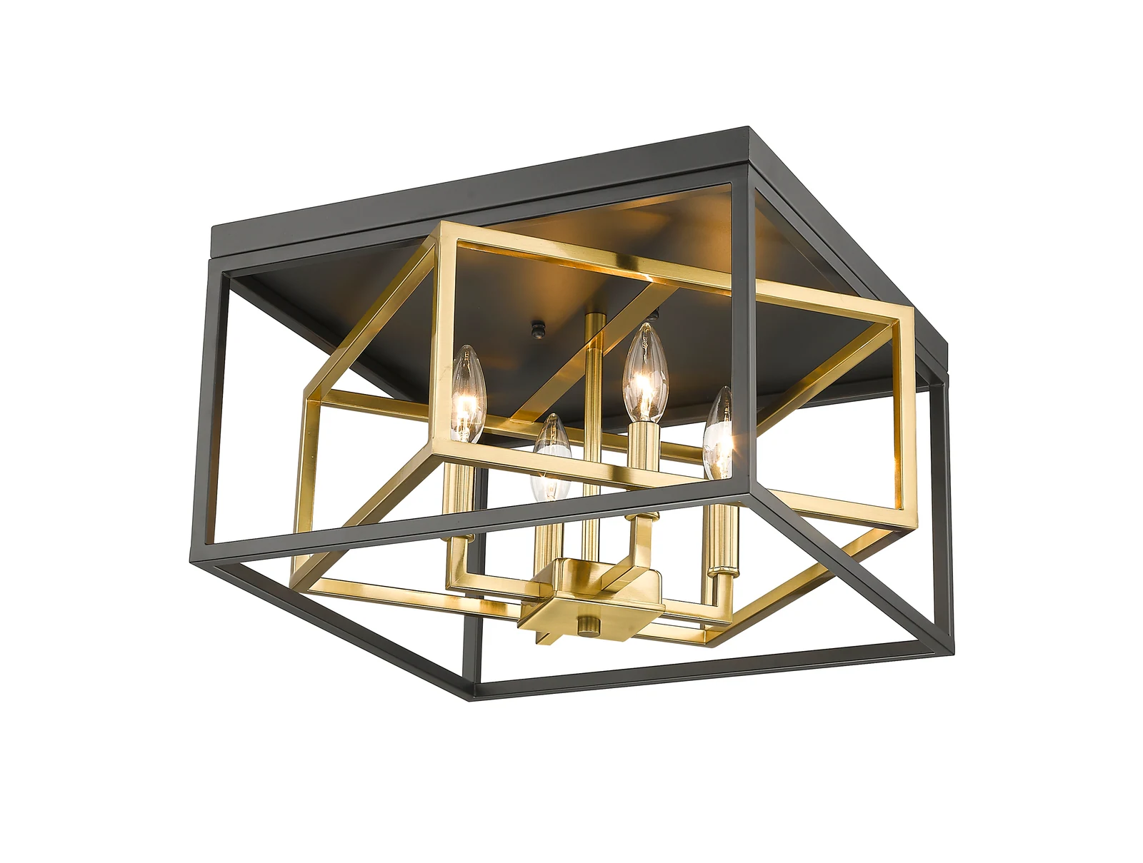 4-Light Black & Gold Flush Mount — Crown Lighting