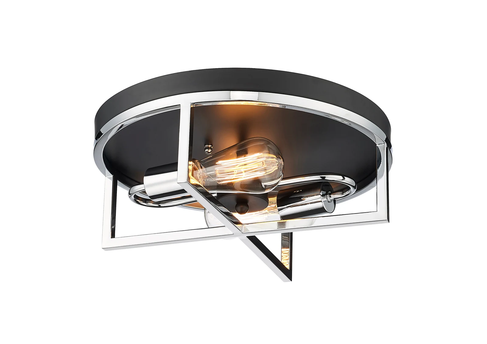 2-Light Black & Chrome Flush Mount — Crown Lighting