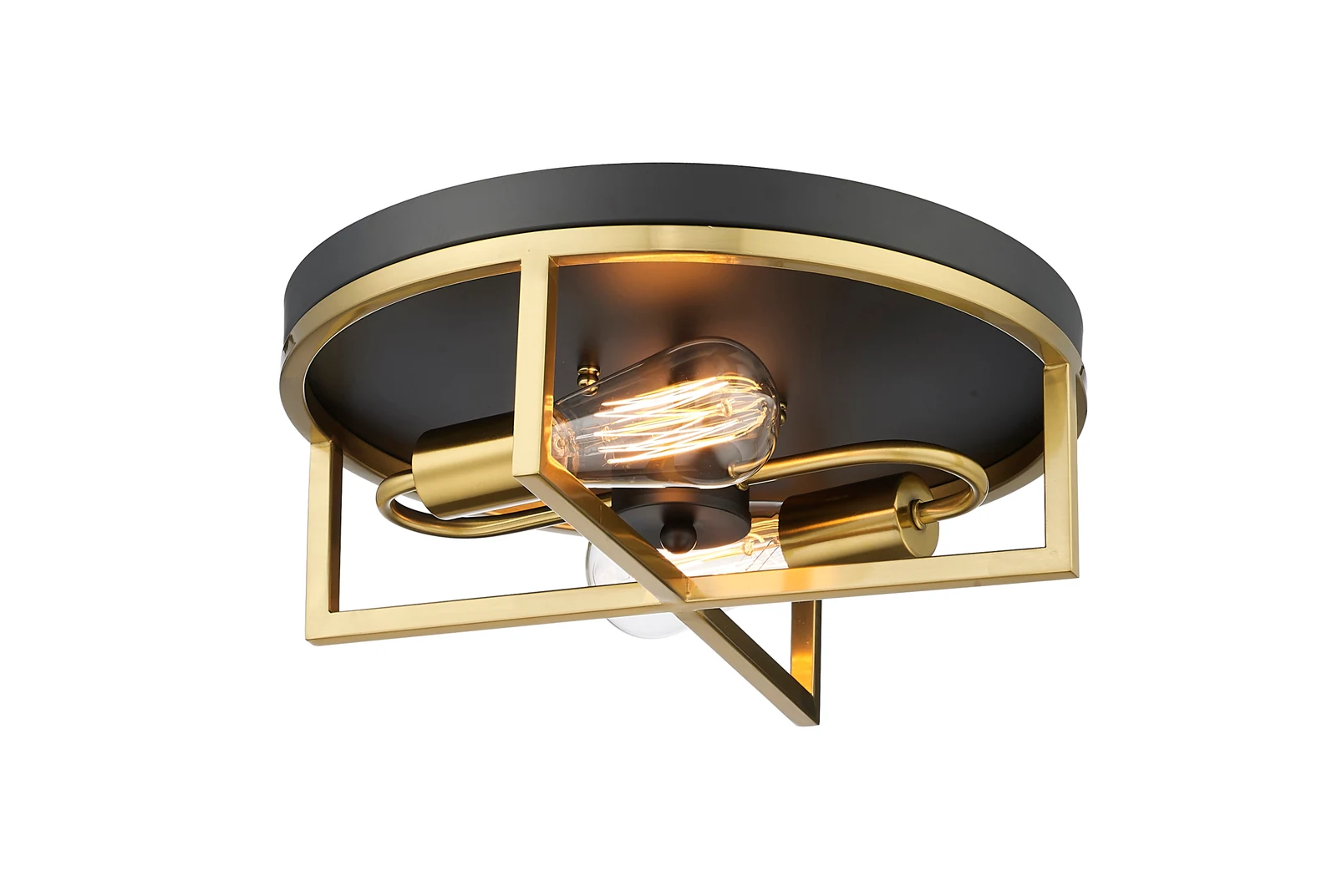 2-Light Black & Gold Flush Mount — Crown Lighting