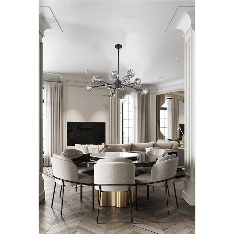 12-Light Black Chandelier shown installed in interior setting, view 1 — Crown Lighting