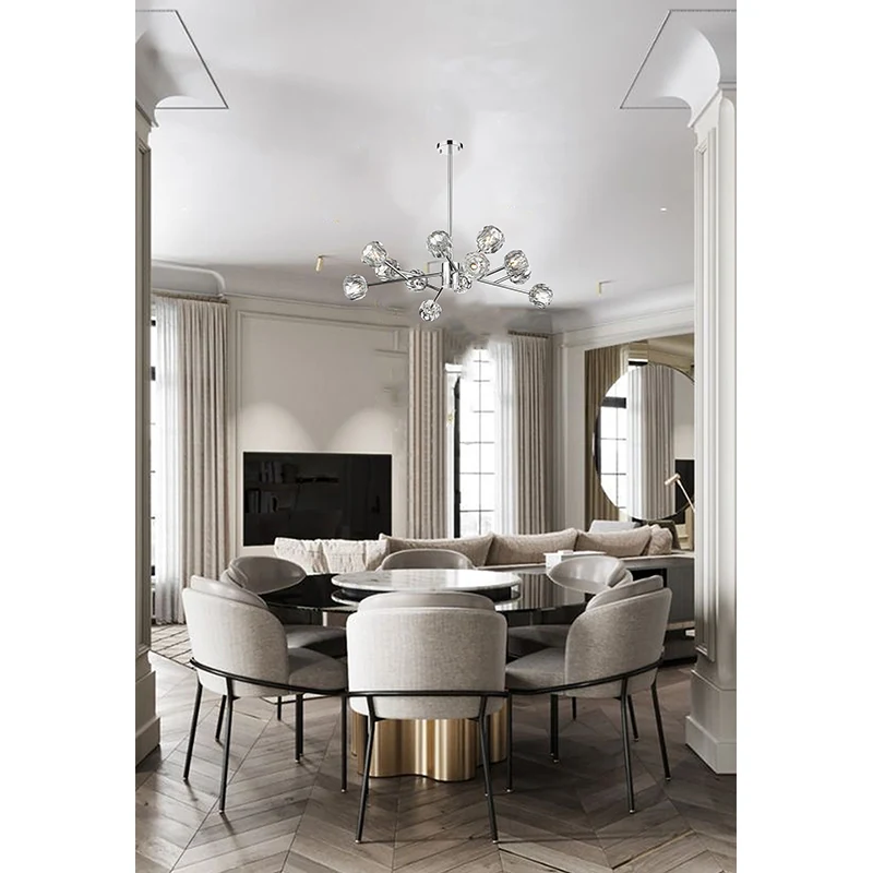 12-Light Chrome Chandelier shown installed in interior setting, view 1 — Crown Lighting