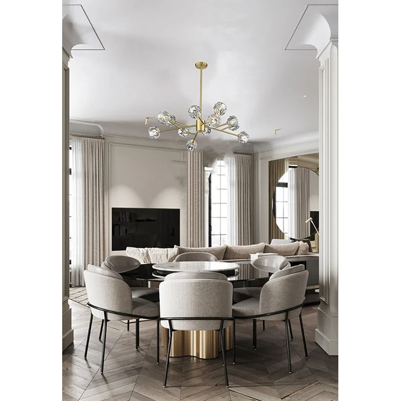 12-Light Gold Branch Frame Crystal Chandelier: YS92C36G shown installed in interior setting, view 1 — Crown Lighting