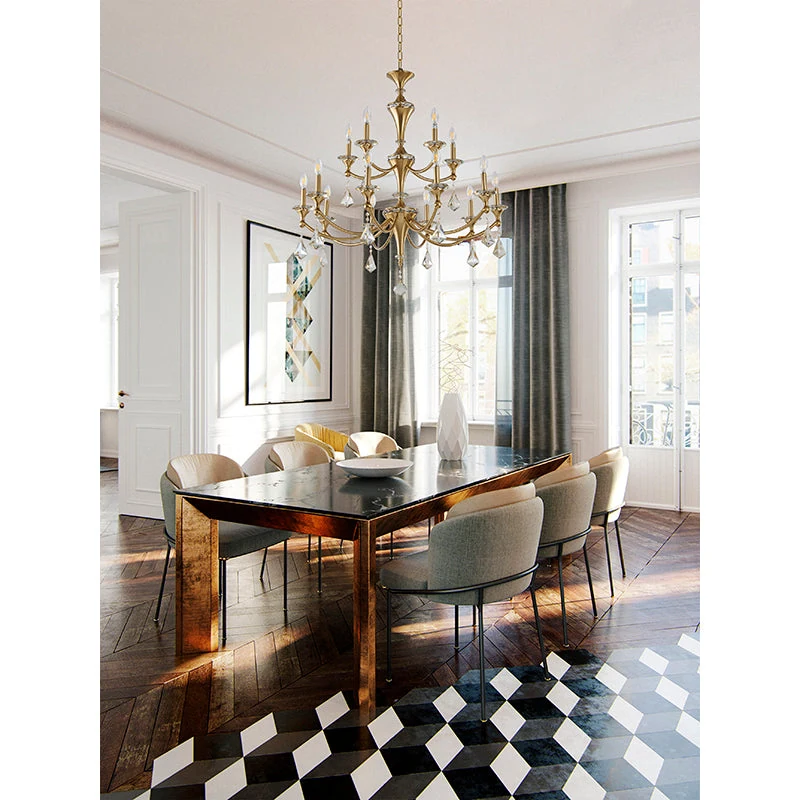 36.5-Inch Satin Brass 15-Light 2-Tier Grand Candelabra Chandelier: LA41C36BR — Crown Lighting