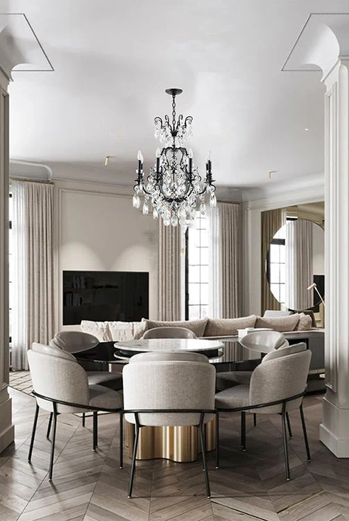 25.9-Inch Modern Industrial Black 8-Light Candelabra Chandelier with Crystal Pendeloques: BET79C32BLK — Crown Lighting