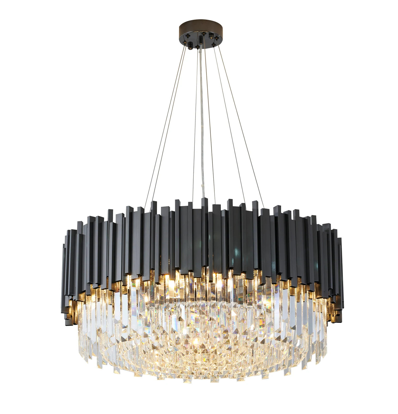 28-Inch Modern Luxury 12-Light Circular Noir Stainless Steel Chandelier: MU10C28BLK — Crown Lighting