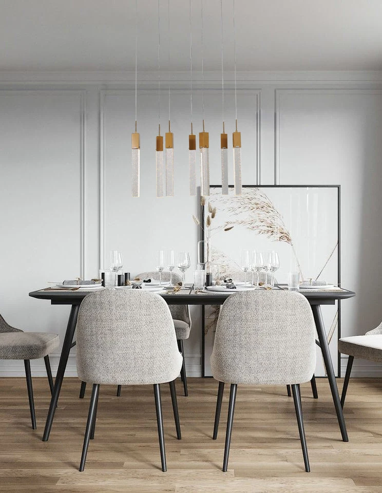 Golden Clear Block Bubble Crystal Chandelier - 12x36-Inch 7 Pillars for Dining Room — Crown Lighting