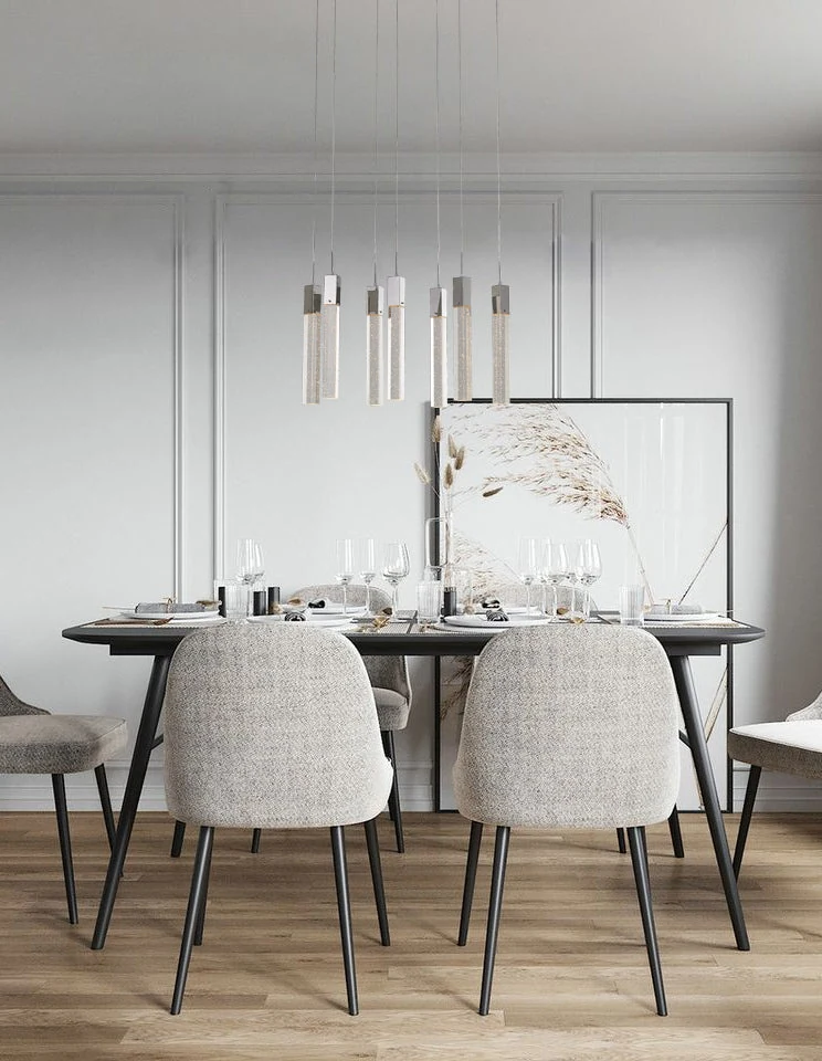 Chrome Clear Block Bubble Crystal Chandelier - 12x36-Inch 7 Pillars for Dining Room — Crown Lighting