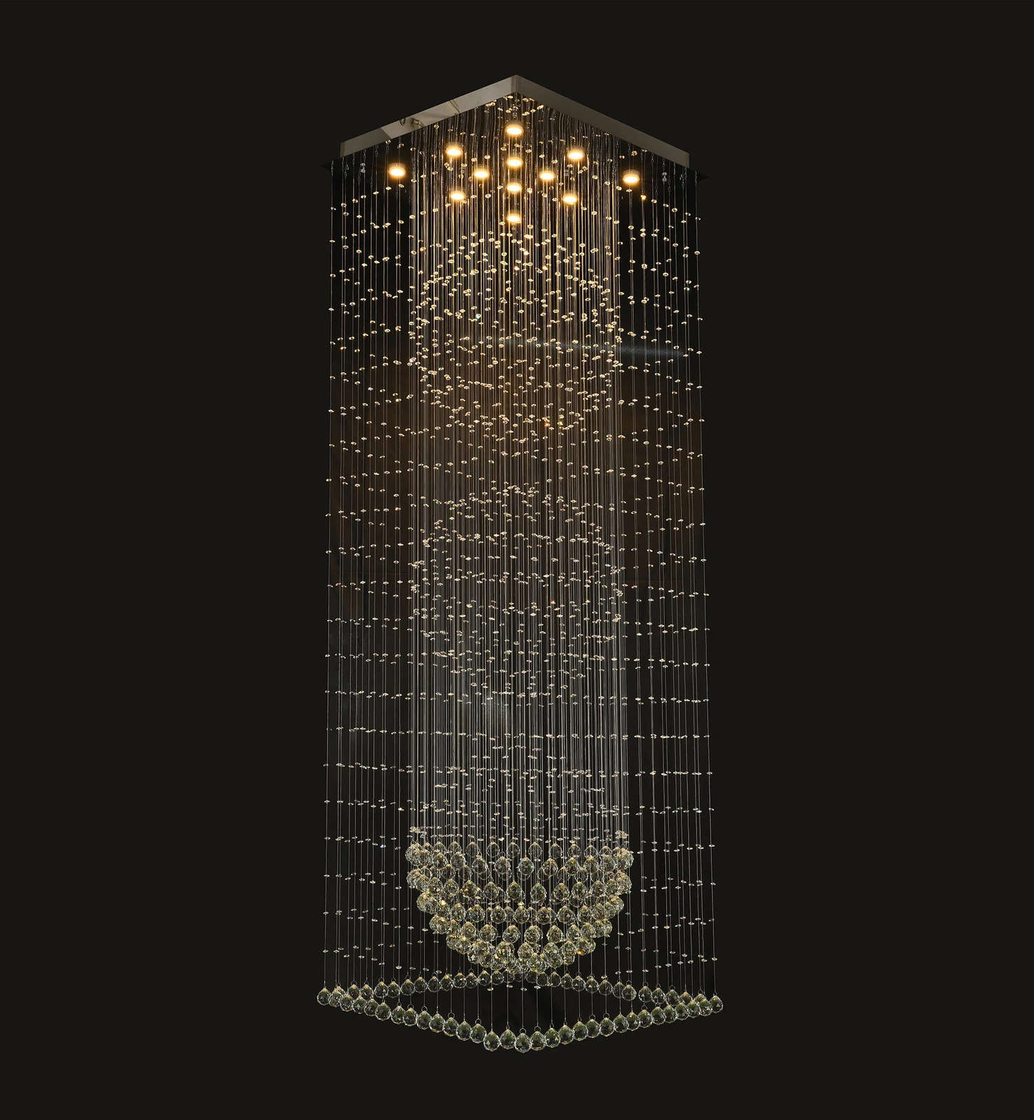 Golden Geometric Crystal Chandelier - 96-Inch 3 Tiered Flush Mount for Stairway — Crown Lighting
