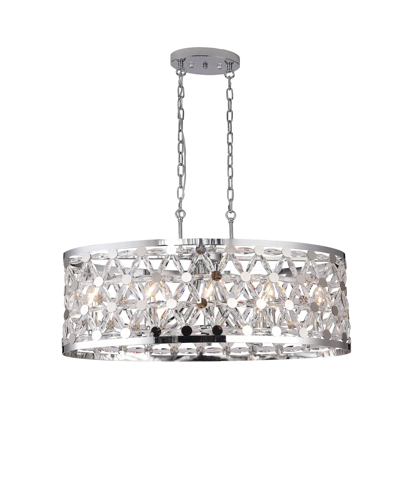 Chrome Oval Drum Crystal Chandelier - 33-Inch Dining Room — Crown Lighting