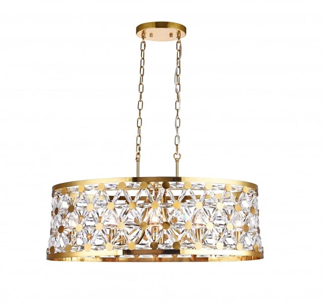 Copper Oval Drum Crystal Chandelier - 33-Inch for Dining Room — Crown Lighting