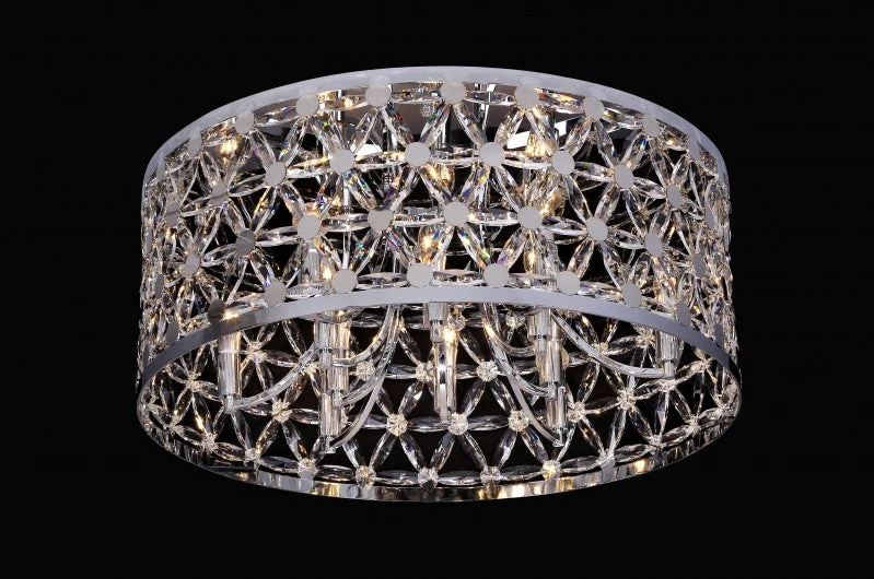 Chrome Round Drum Crystal Chandelier - 29-Inch for Dining Room — Crown Lighting