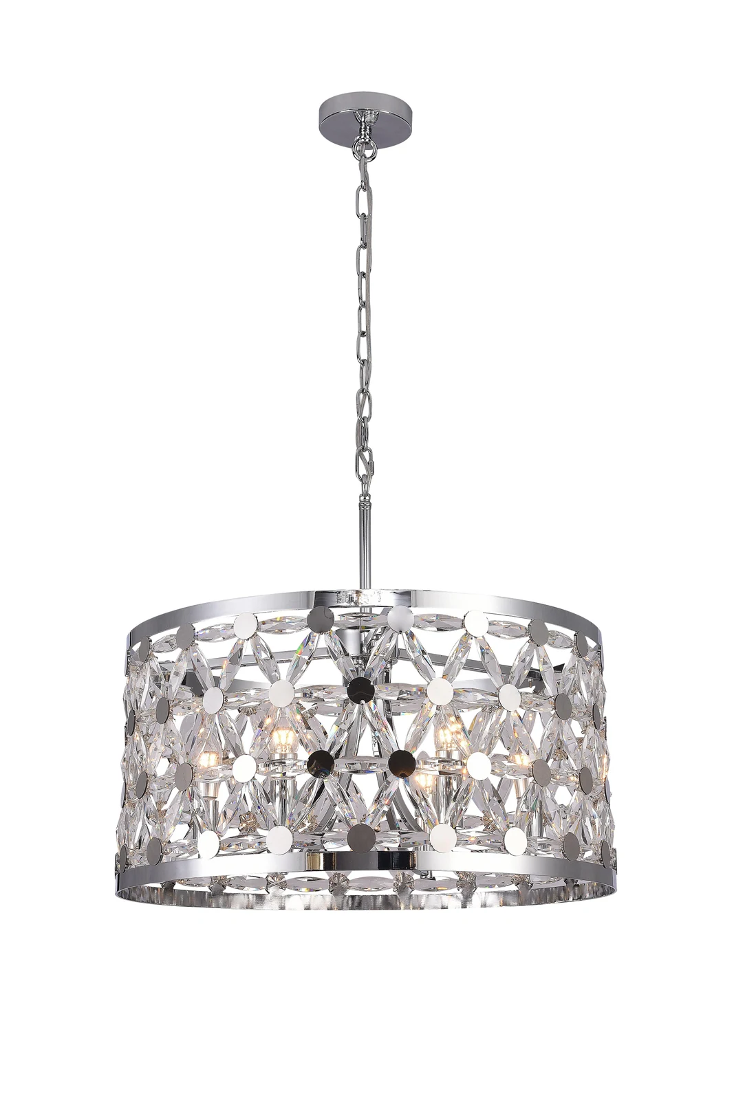Chrome Round Drum Crystal Chandelier - 22-Inch for Dining Room — Crown Lighting