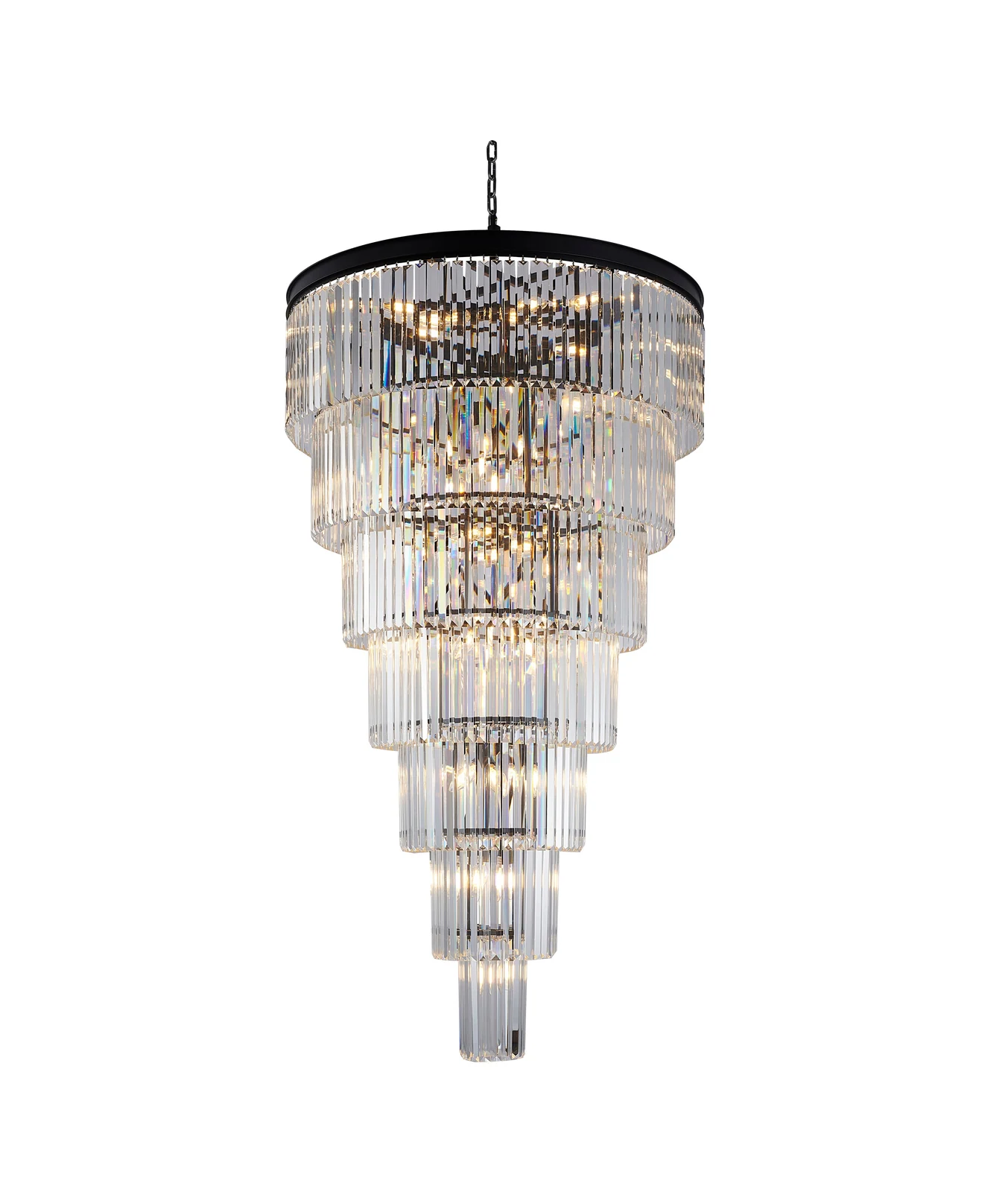 Black Waterfall Crystal Chandelier - 72-Inch, Round 7 Tiered for Entries — Crown Lighting