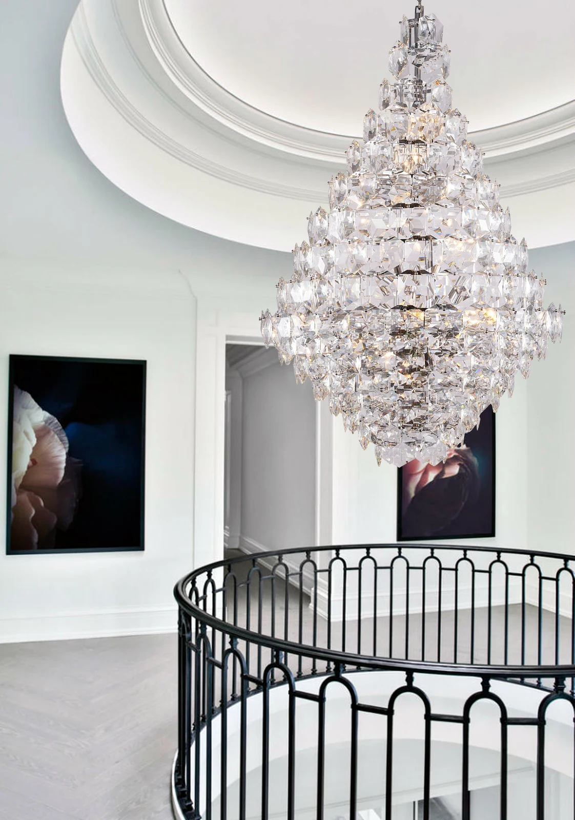 Chrome Tear Drop Crystal Chandelier - 60-Inch High for Stairway — Crown Lighting