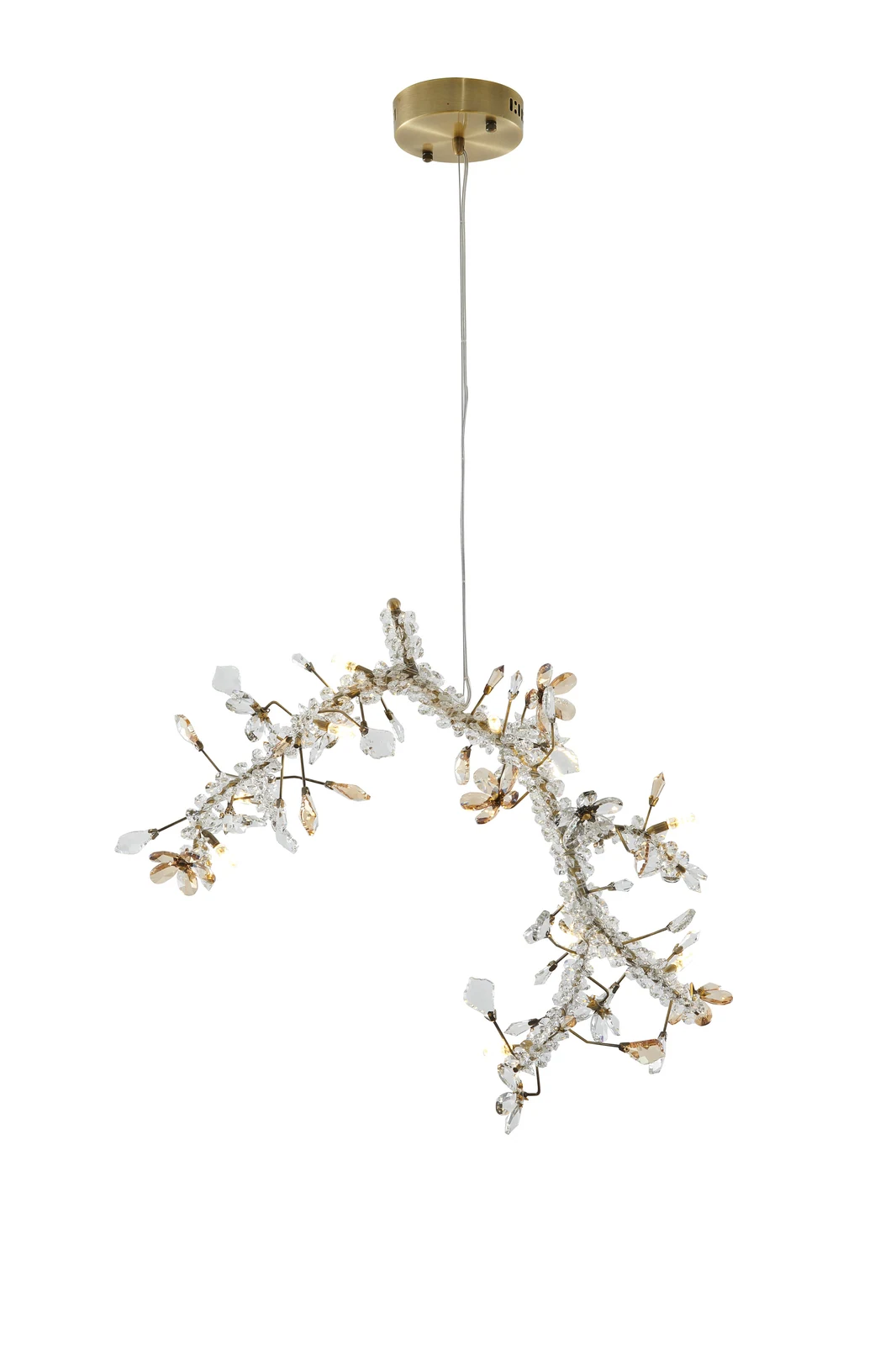 Golden Branch Crystal Chandelier - 22-Inch with Crystal Petals for Kitchen — Crown Lighting