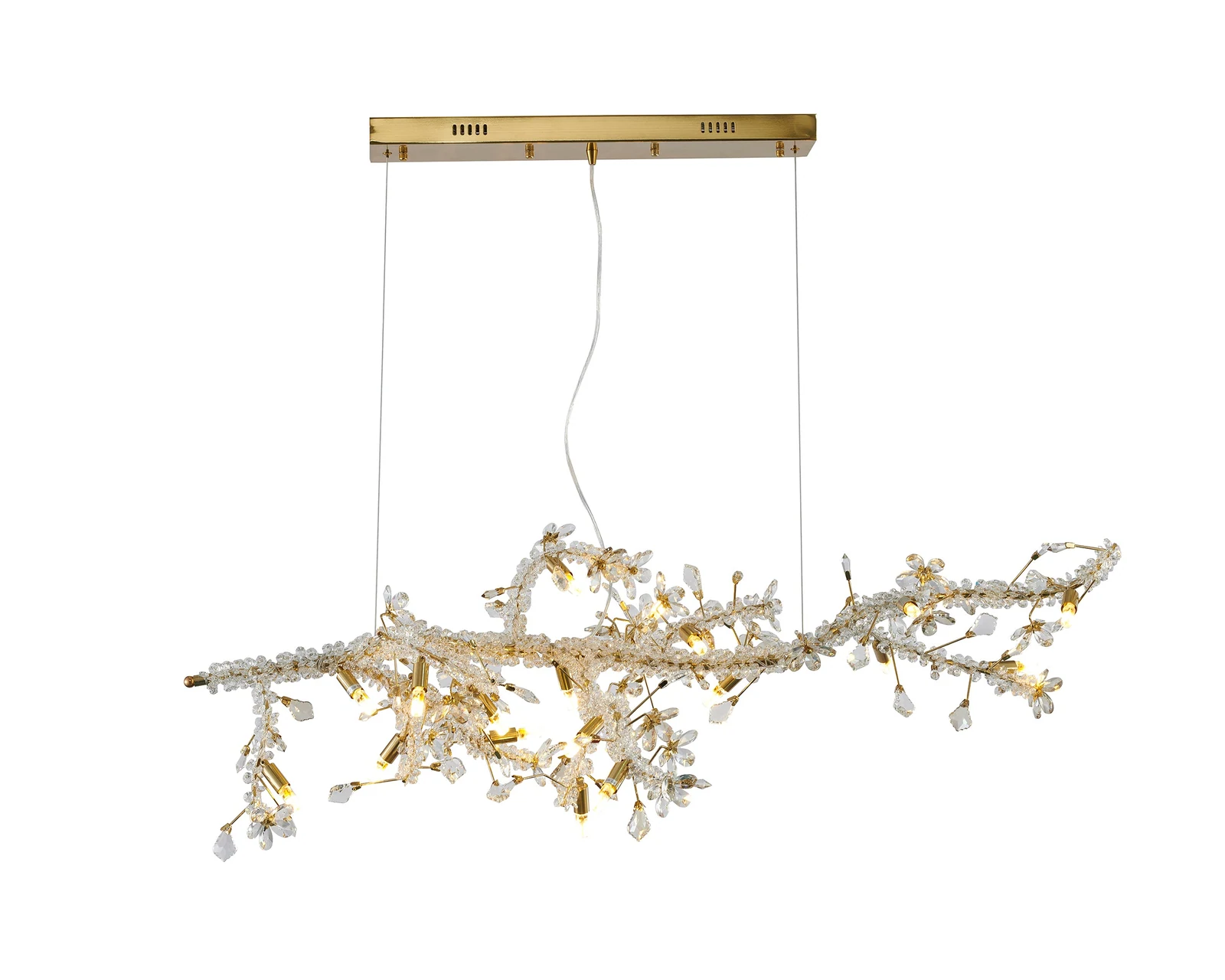 Golden Branch Crystal Chandelier - 52-Inch with Crystal Petals for Dining Room — Crown Lighting