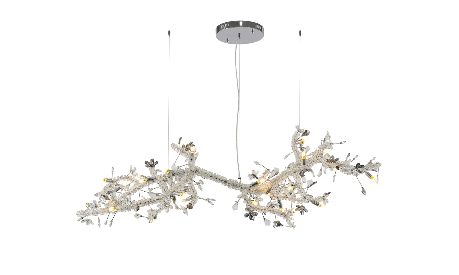 Chrome Branch Crystal Chandelier - 70-Inch with Crystal Petals for Dining Room — Crown Lighting