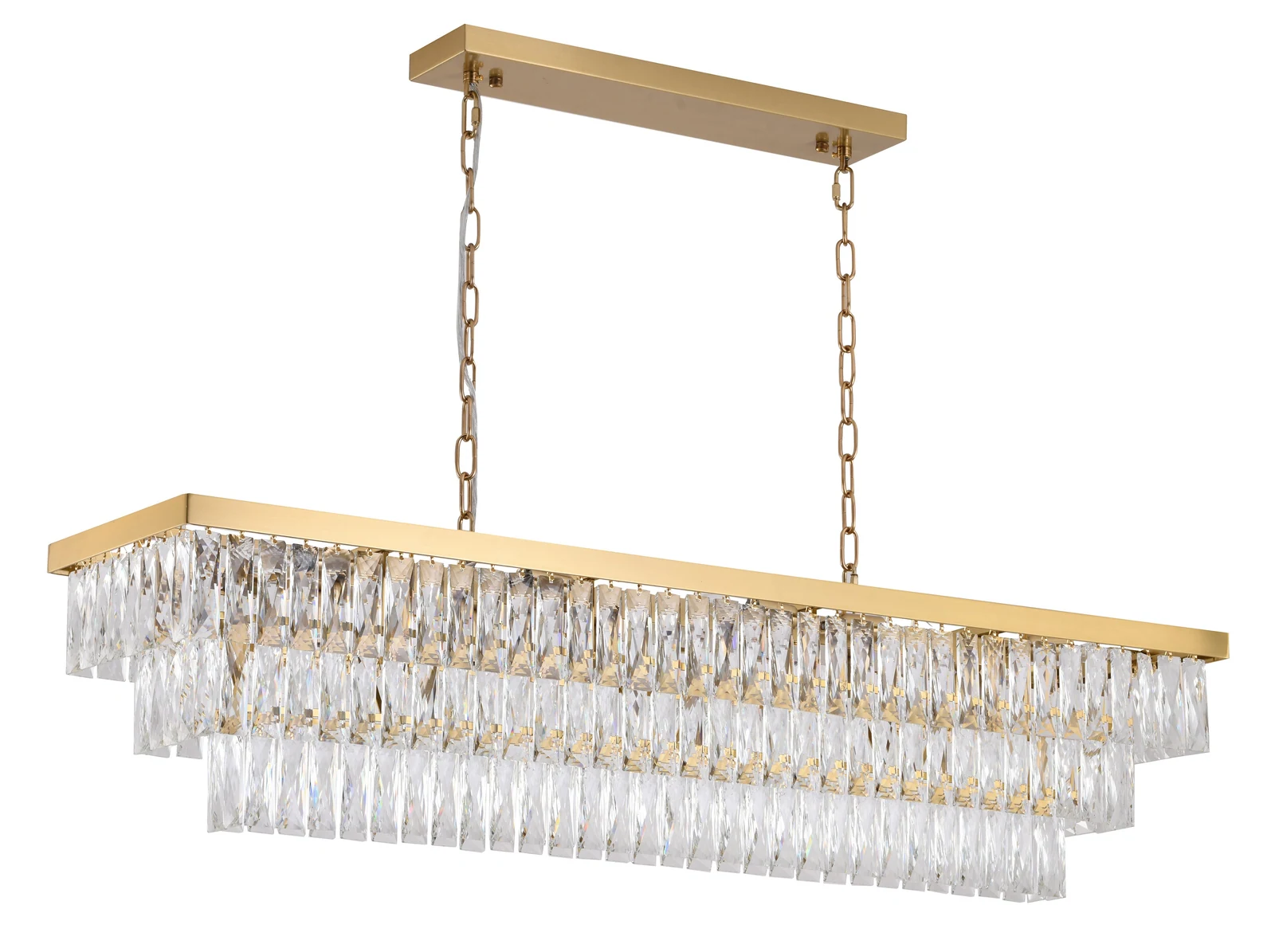 48-Inch Golden 3-Tier Crystalline Waterfall Linear Chain Chandelier: The OC33C48G — Crown Lighting