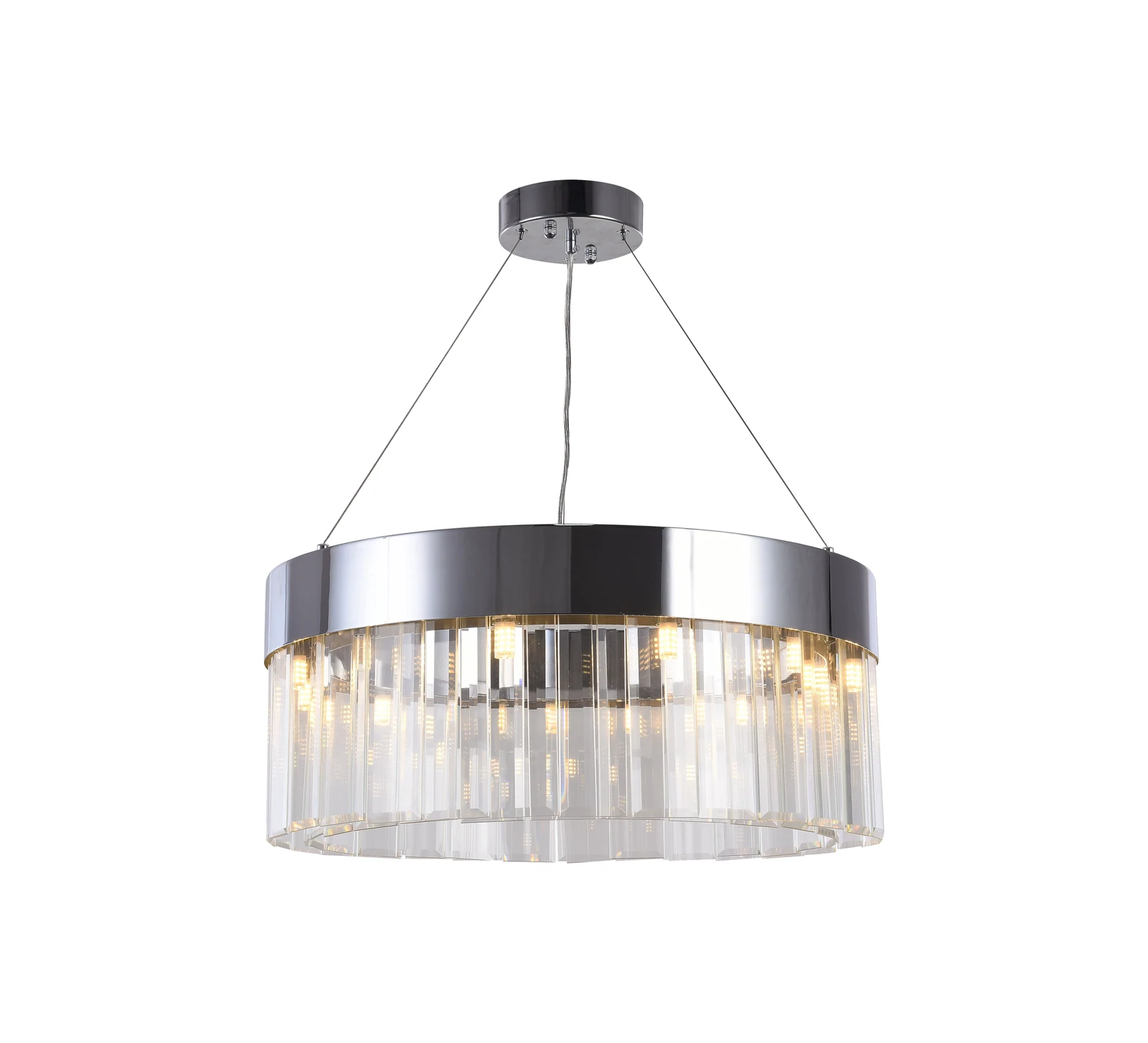 24-Inch Circular Polished Chrome & Cascading Crystal Drop Chandelier: MU67CH — Crown Lighting