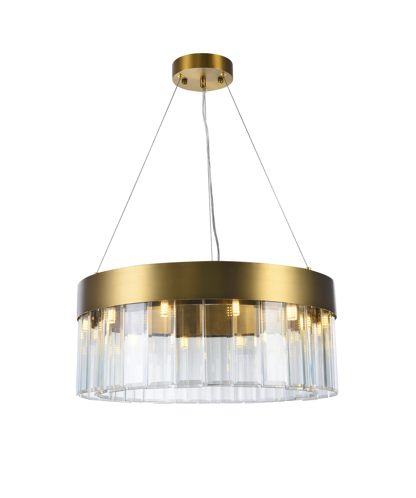 24-Inch Circular Polished Gold & Cascading Crystal Drop Chandelier: MU67 — Crown Lighting