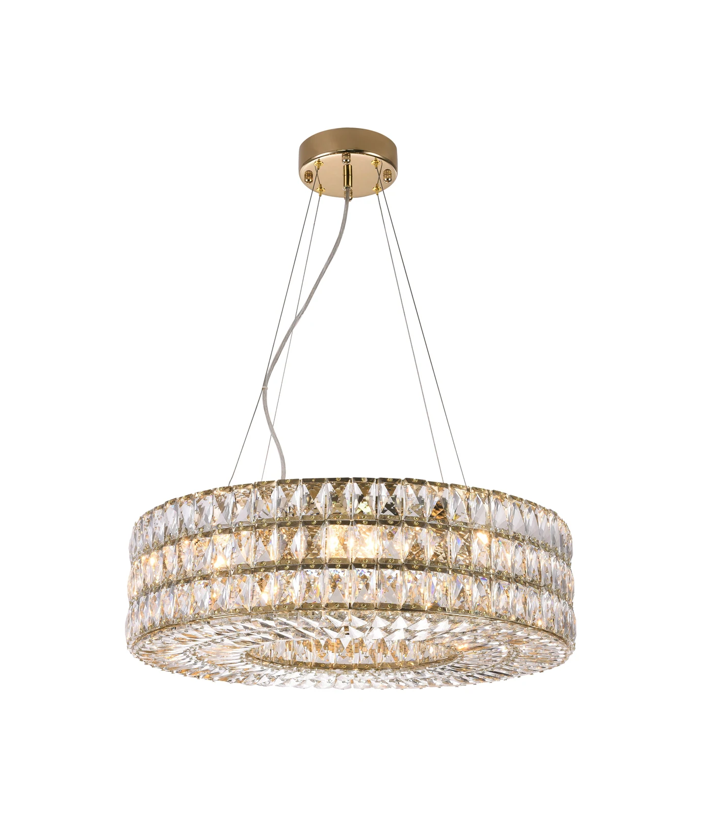 24-Inch Triple-Stacked Gold & Crystal Circular Halo Chandelier: MU68 — Crown Lighting