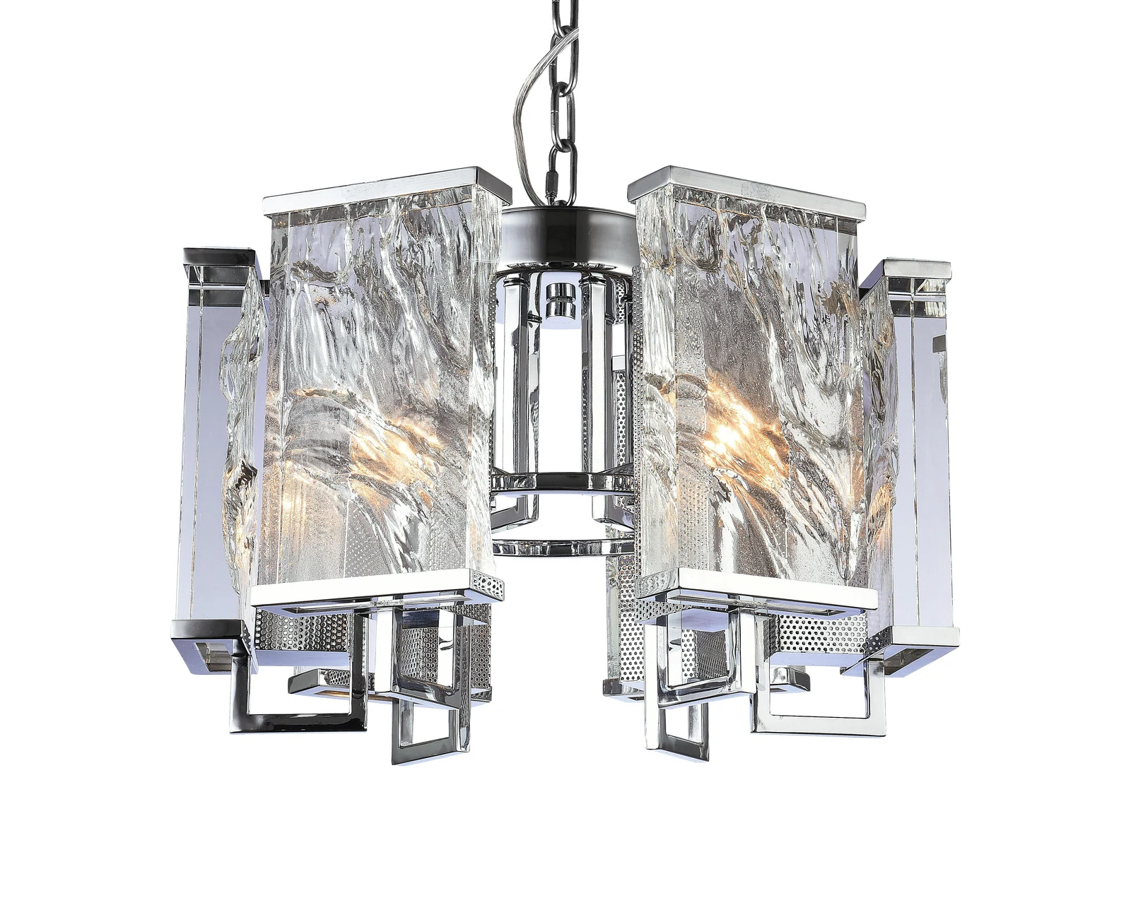 22-Inch Circular Polished Chrome & Distorted Crystal Plaque Chandelier: MU74CH — Crown Lighting