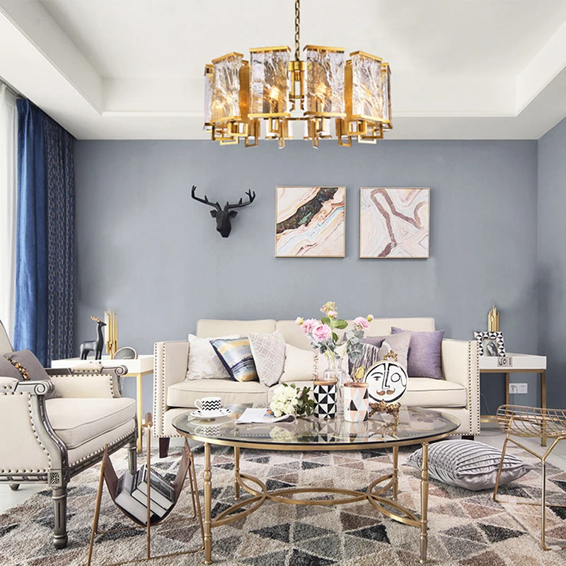 32-Inch Circular Polished Brass & Distorted Crystal Plaque Chandelier: MU76 — Crown Lighting