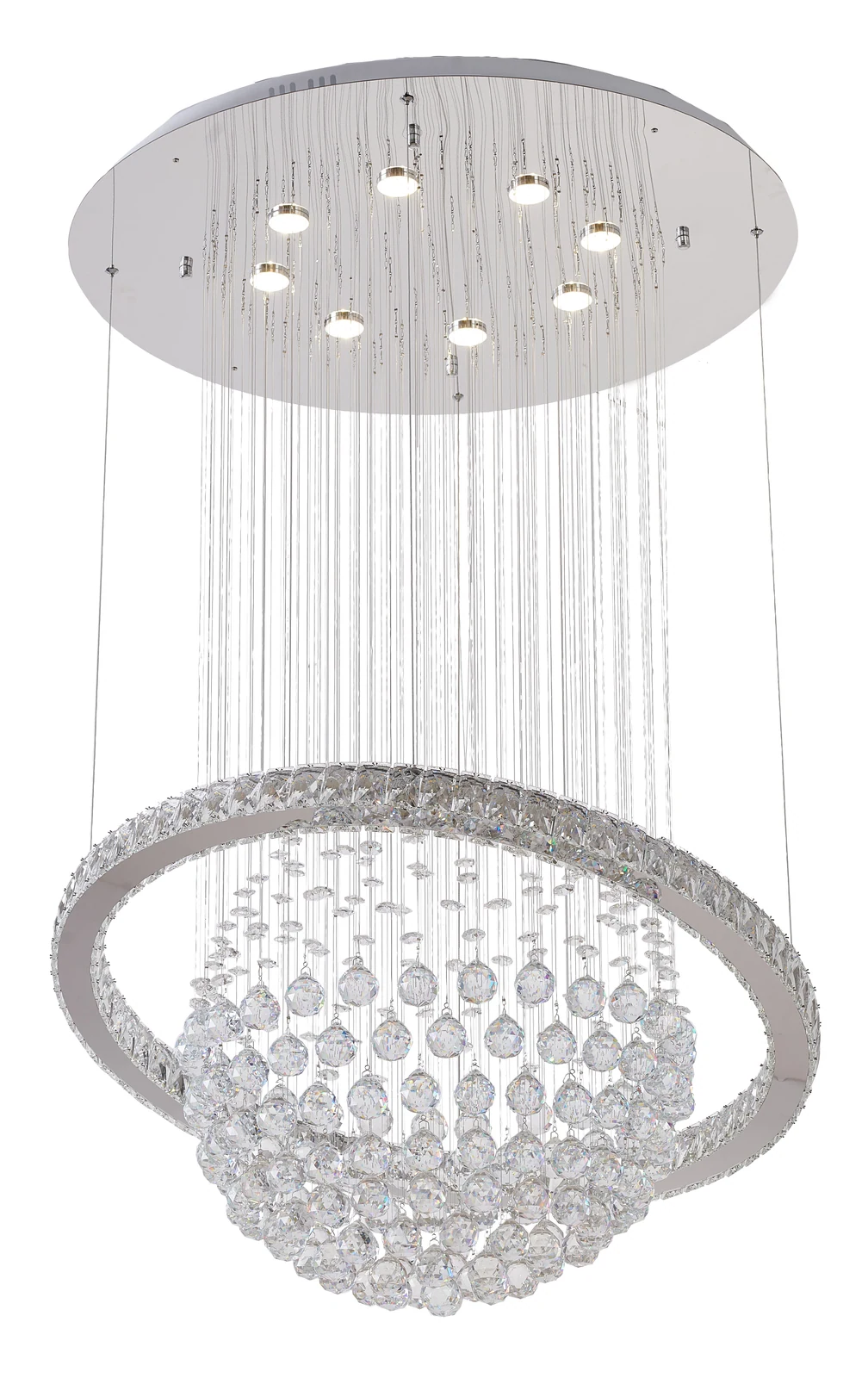 32-Inch Dual-Level Saturn Ring & Crystal Ball LED Chandelier: JP01 — Crown Lighting