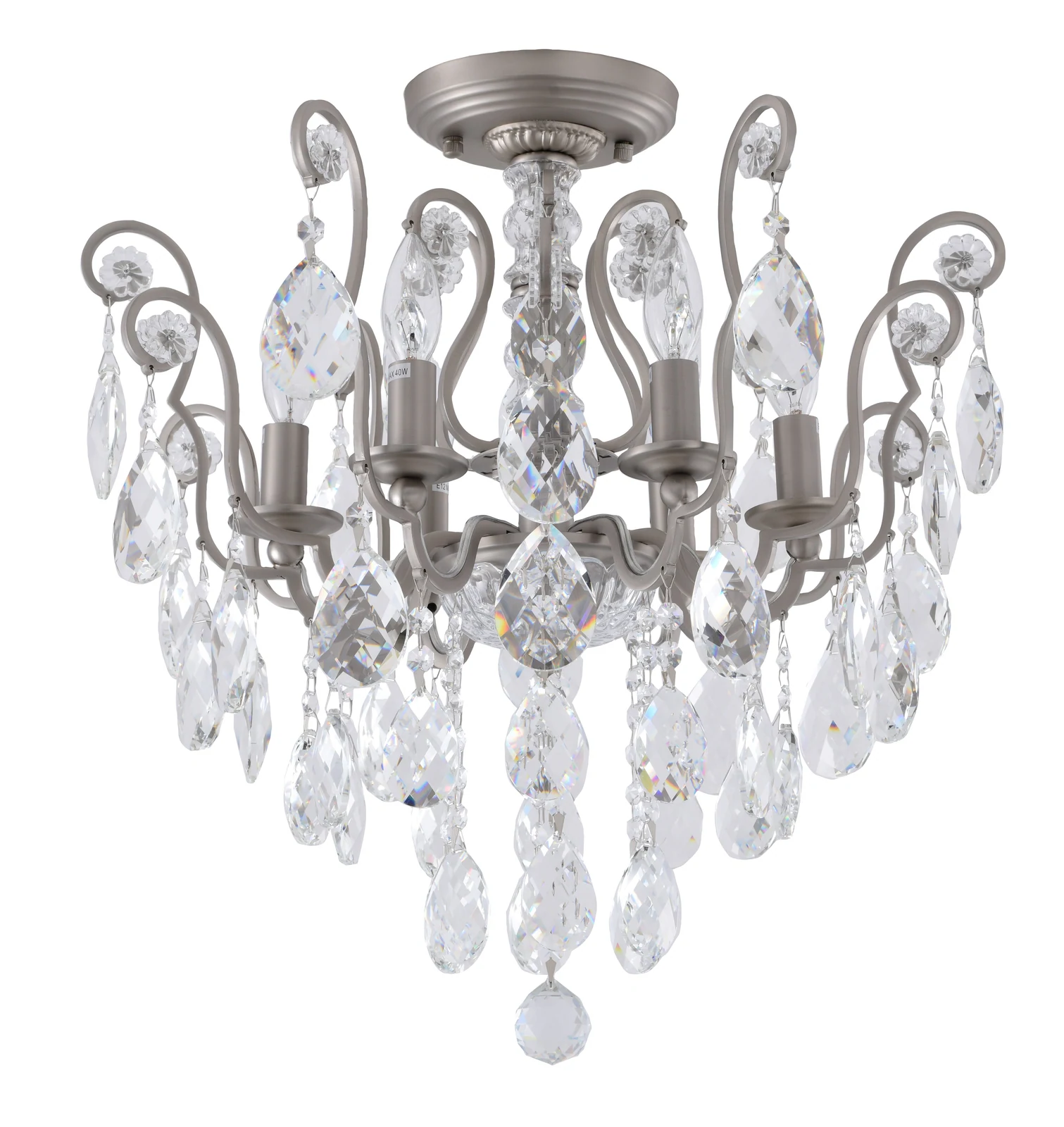 20-Inch Antique Pewter 6-Light Flush Mount Crystal Candelabra: BET61PEW — Crown Lighting
