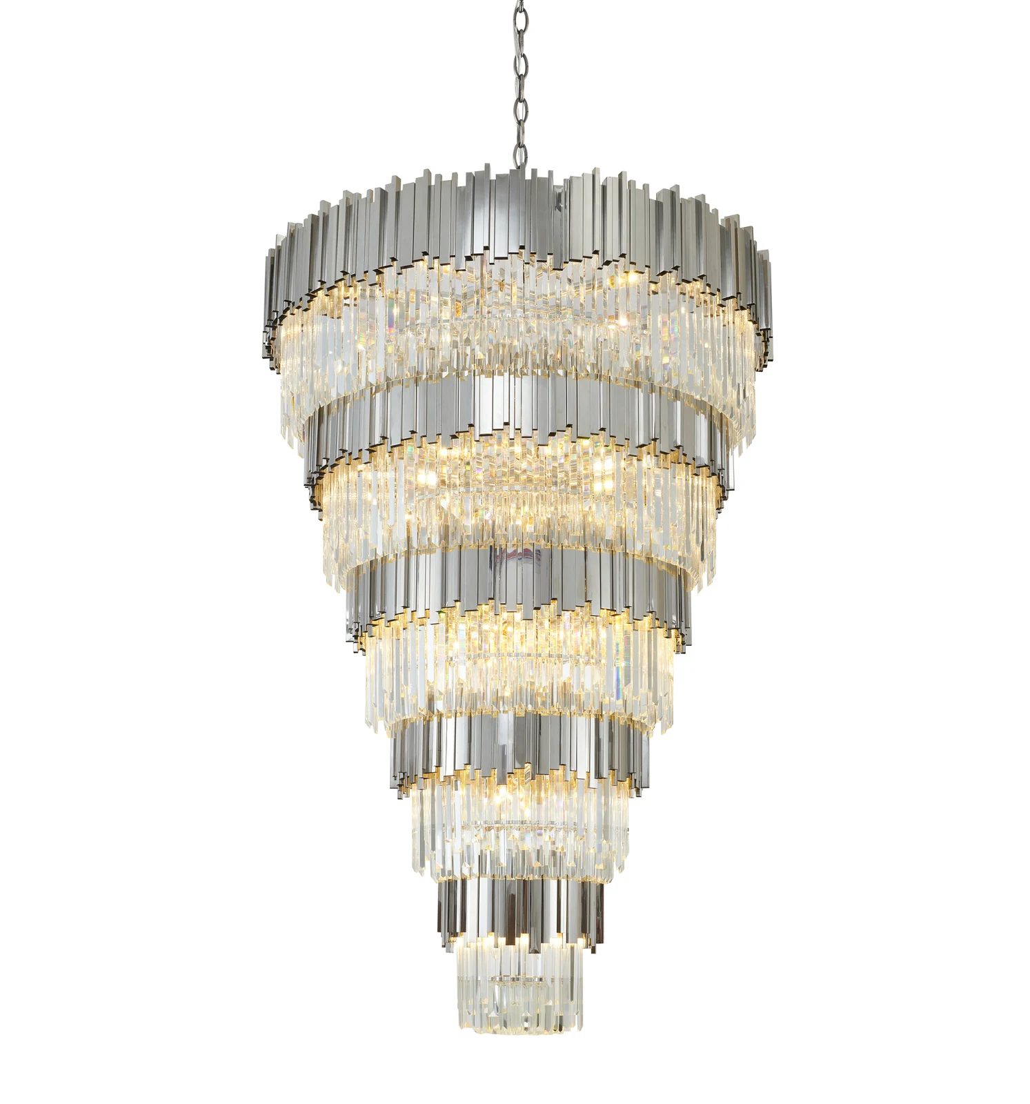 43-Inch Polished Chrome 60-Light 10-Tiered Grand Vertical Crystal Chandelier: MU66C43SHN — Crown Lighting