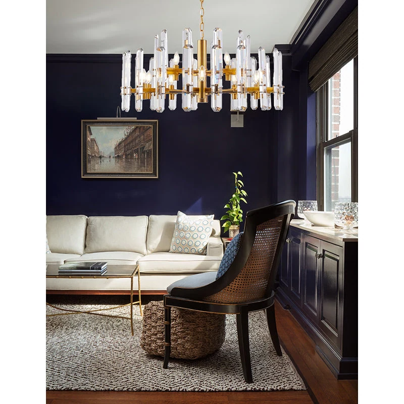 33-Inch Gold 15-Light 2-Tiered Modern Crystal Chandelier: MU56XGD — Crown Lighting