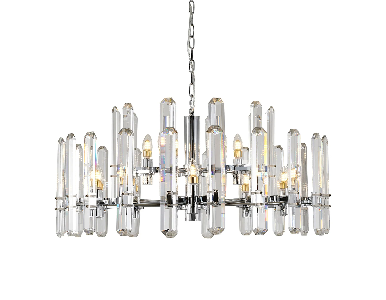 33-Inch Polished Chrome 15-Light 2-Tiered Modern Crystal Chandelier: MU56XCH — Crown Lighting