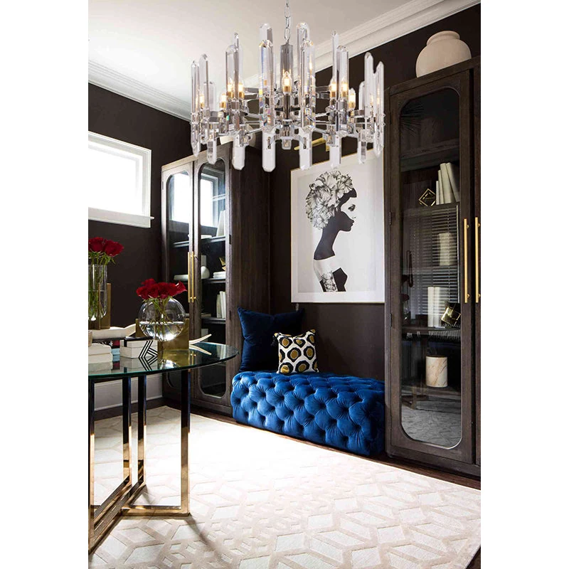 25-Inch Polished Chrome 12-Light Modern Crystal Plaque Chandelier: MU56 — Crown Lighting