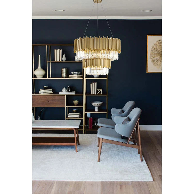 30-Inch Gold 12-Light 2-Tiered Modern Drum Crystal Chandelier: MU113C30G — Crown Lighting