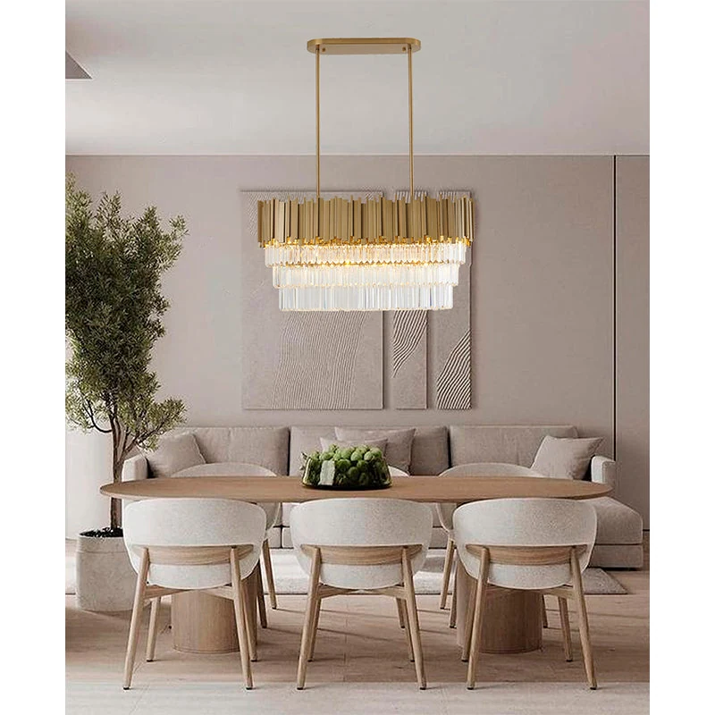 36-Inch Gold 7-Light 3-Tiered Modern Waterfall Oval Crystal Chandelier: MU112C36G — Crown Lighting