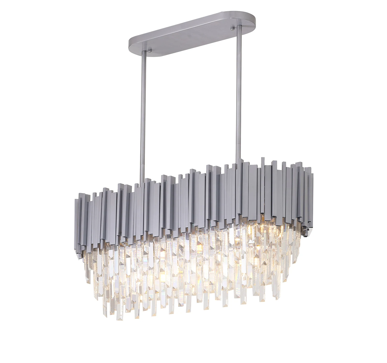 36-Inch Satin Nickel 7-Light Modern Waterfall Oval Crystal Chandelier: MU109C36SN — Crown Lighting