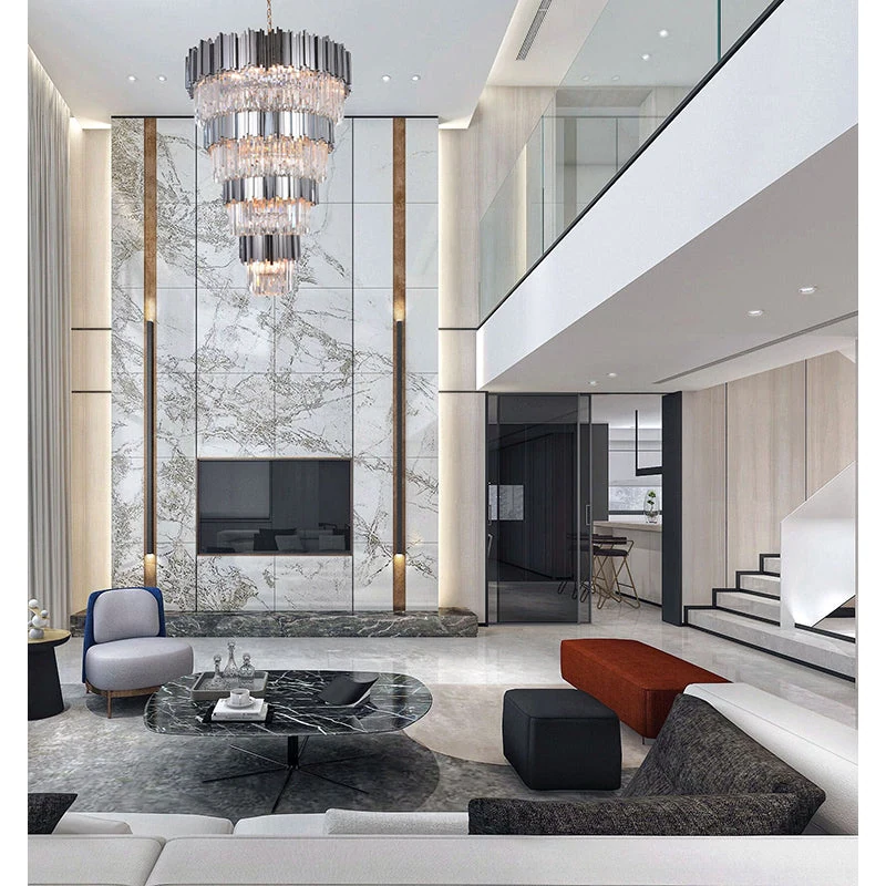 35.4-Inch Shiny Nickel 42-Light 8-Section Grand Crystal Waterfall Chandelier: MU66SHN — Crown Lighting