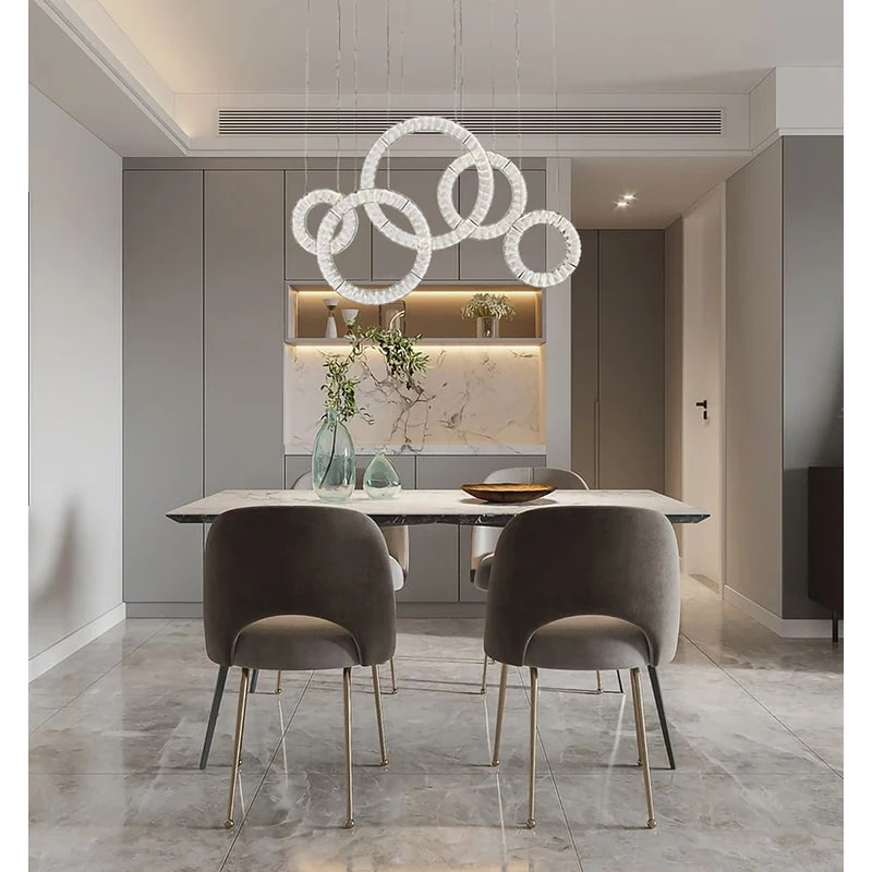 43-Inch Chrome 5-Ring Remote-Controlled LED Abstract Chandelier: FT64C43CH — Crown Lighting