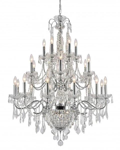 36-Inch Chrome 26-Light Custom Candelabra Triple-Tier Chandelier: LA27C36CH — Crown Lighting