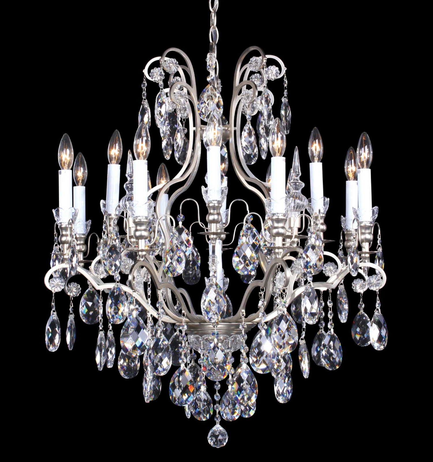 32-Inch Pewter 13-Light 2-Tier Candelabra Crystal Chandelier: BET65PEW — Crown Lighting