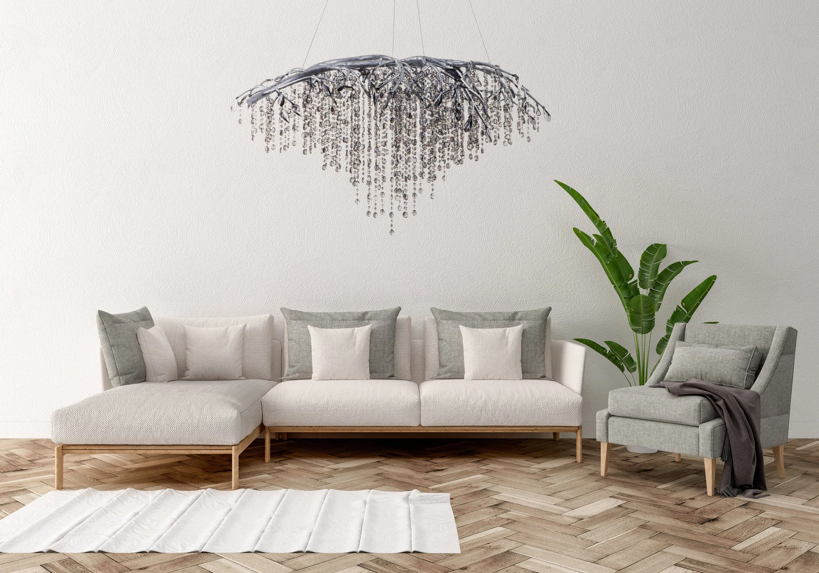 43-Inch Silver Organic Branch 10-Light Smoke Crystal Chandelier: AZ05SL — Crown Lighting