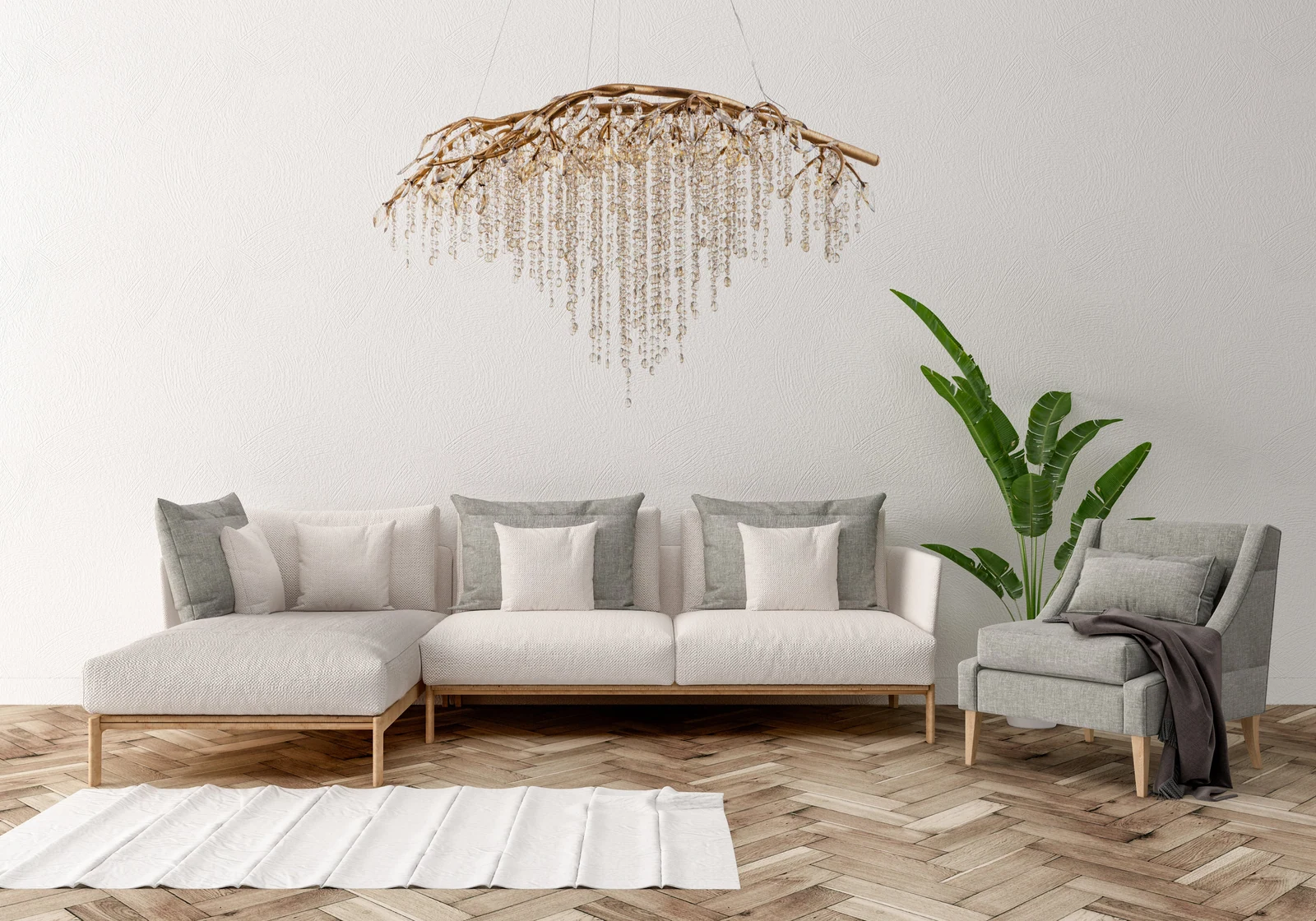 43-Inch Golden Organic Branch 10-Light Champagne Crystal Chandelier: AZ05GD — Crown Lighting