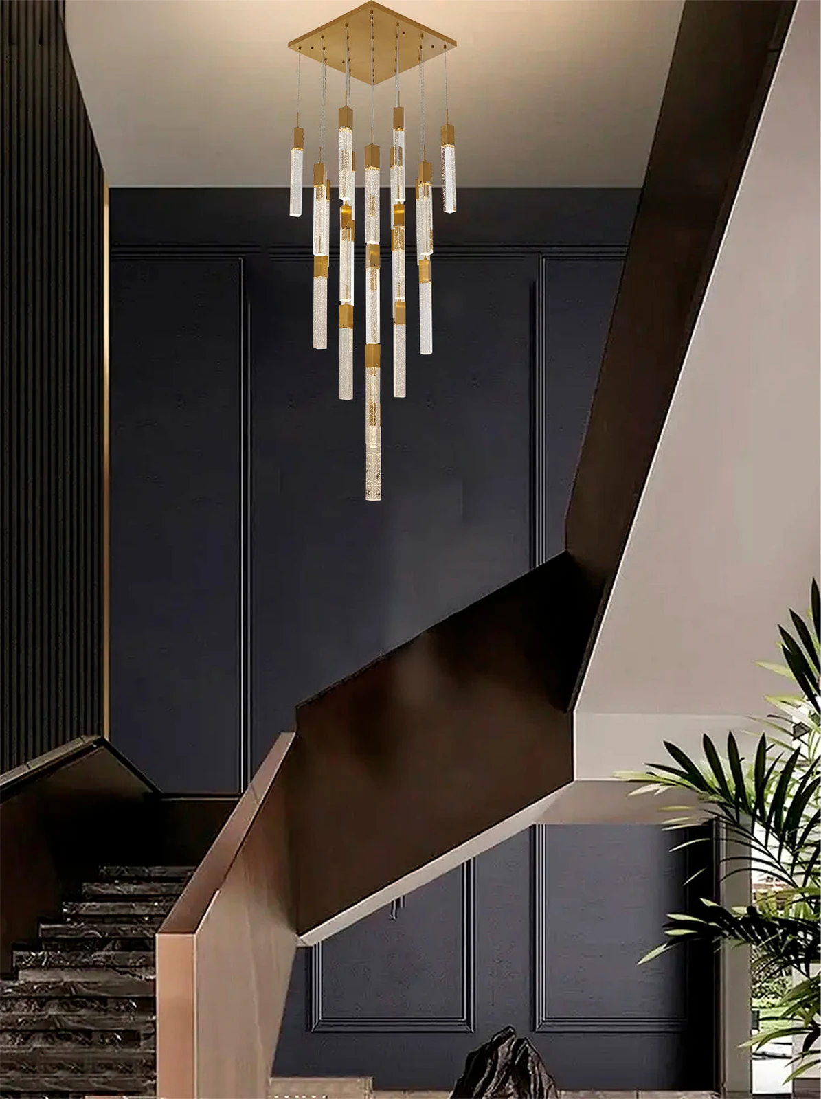 28-Inch Square Gold 25-Light Clear Block Bubble Crystal Chandelier: ADS05C25G — Crown Lighting