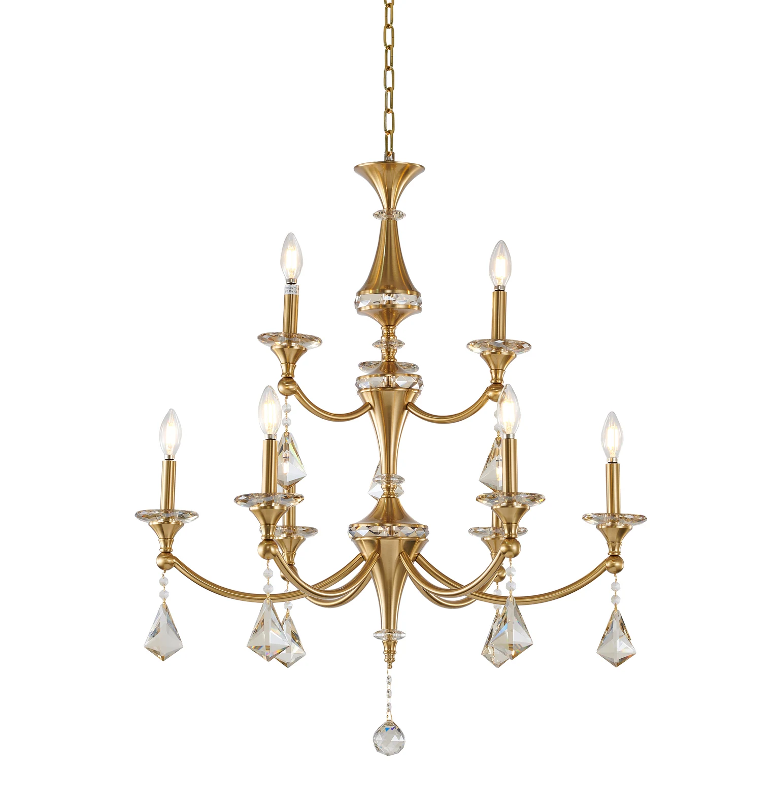 9-Light Stain Brass Chandelier — Crown Lighting