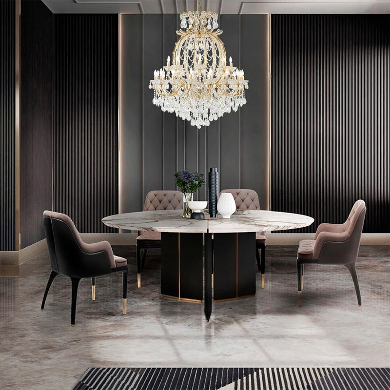 42-Inch Satin Brass 24-Light Triple-Tier Candelabra Crystal Chandelier: LA4307C42BR shown installed in interior setting — Crown Lighting
