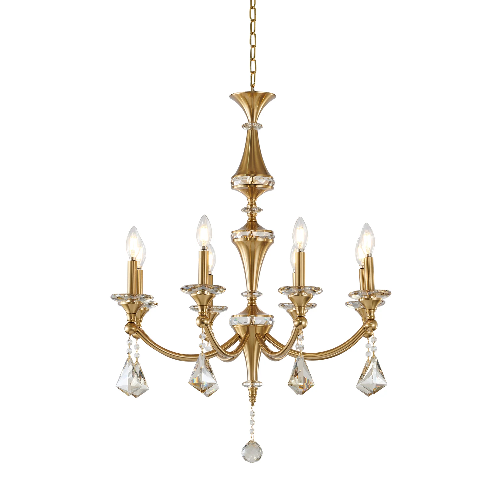 8-Light Stain Brass Chandelier — Crown Lighting